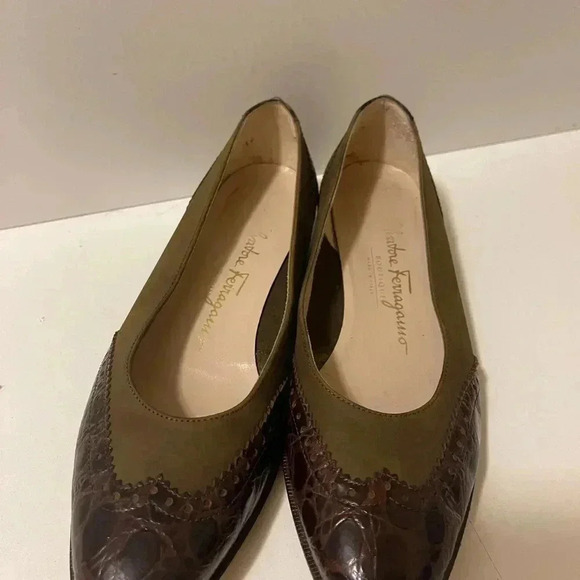 Salvatore Ferragamo crocodile flat Brown and Green size 6 - Picture 3 of 15